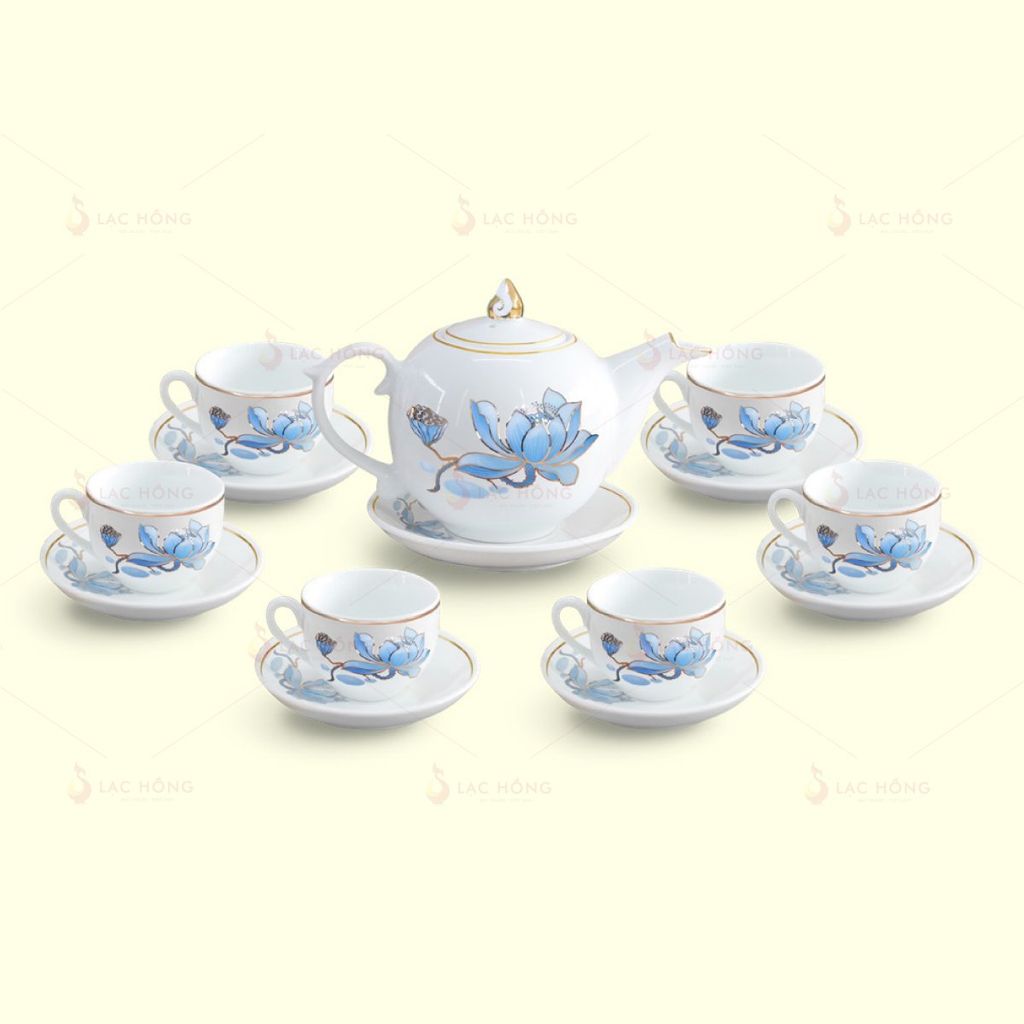 Bộ Trà Ngọn Lửa Sen Xanh Kẻ Vàng