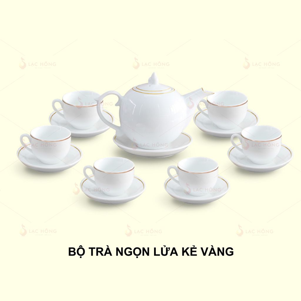 Bộ Trà Ngọn Lửa Trắng Kẻ Vàng
