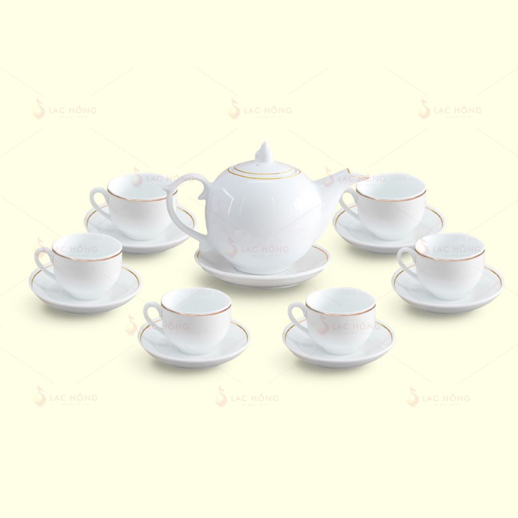 Bộ Trà Ngọn Lửa Trắng Kẻ Vàng