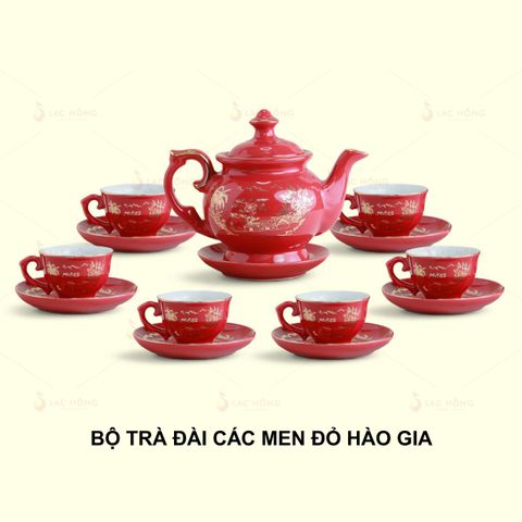  Bộ Trà Thần Đèn Men Đỏ Hào Gia Kẻ Vàng 