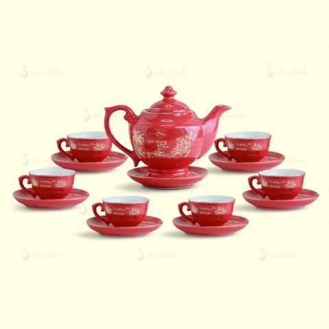  Bộ Trà Thần Đèn Men Đỏ Hào Gia Kẻ Vàng 