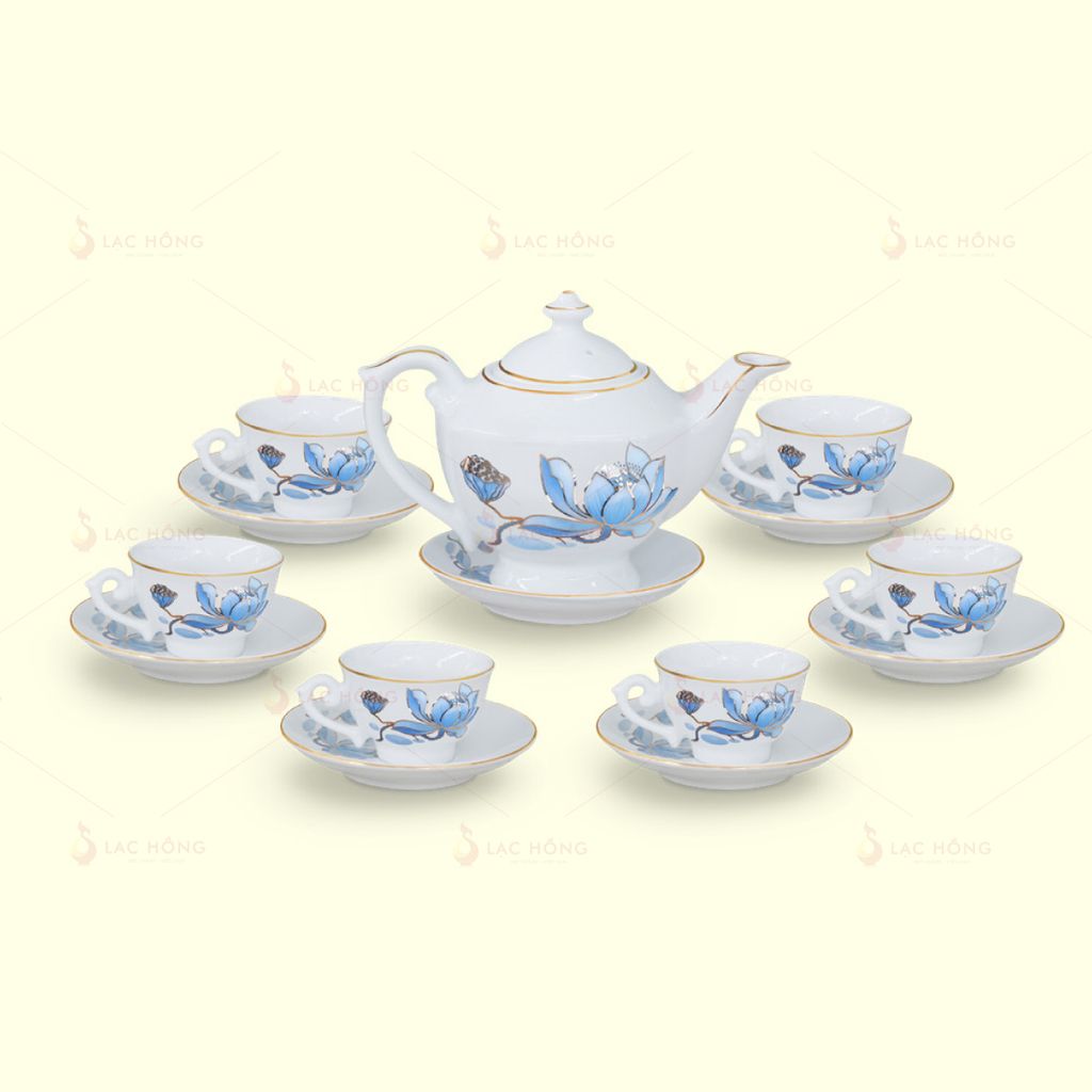 Bộ Trà Thần Đèn Sen Xanh Kẻ Vàng