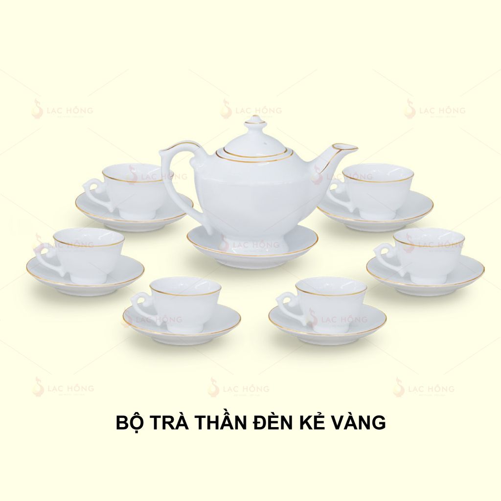 Bộ Trà Thần Đèn Trắng Kẻ Vàng