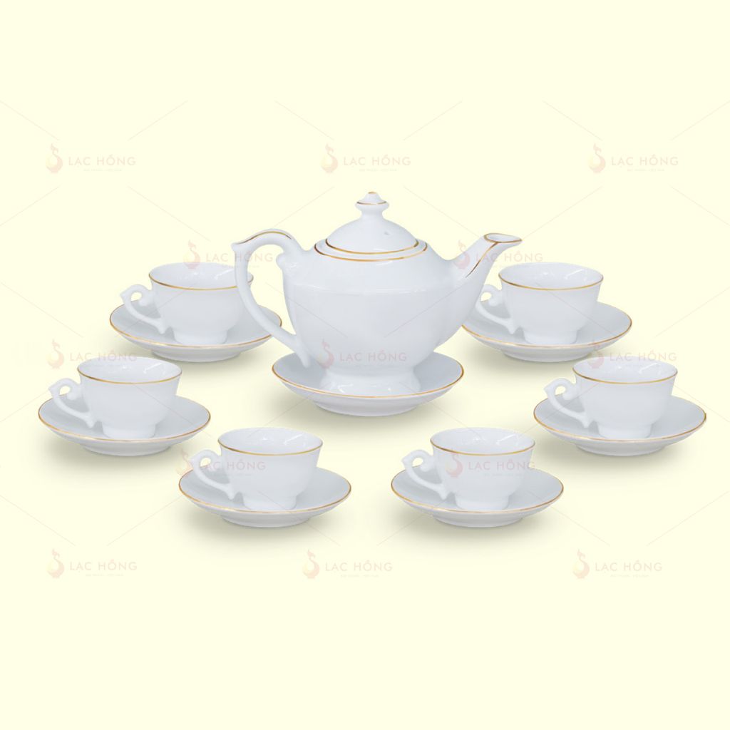 Bộ Trà Thần Đèn Trắng Kẻ Vàng