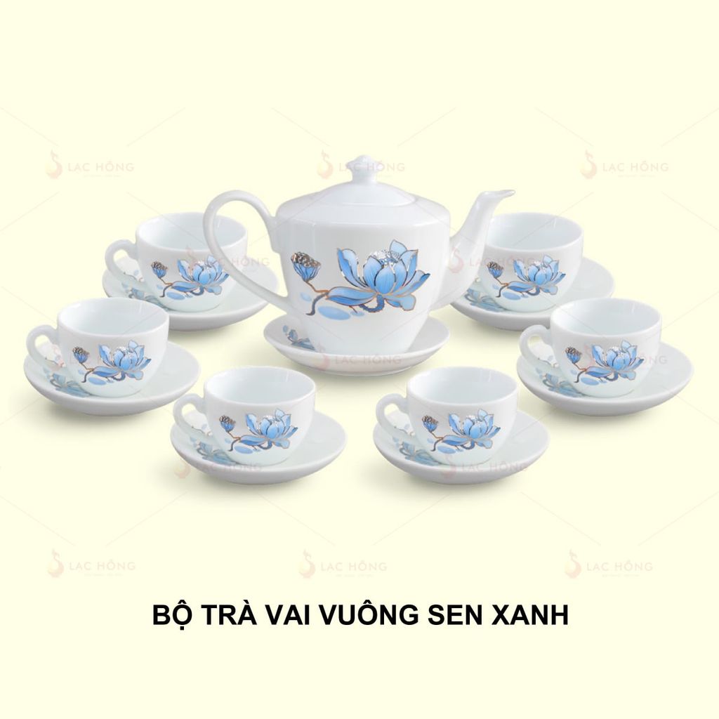 Bộ Trà Vai Vuông Hoa Sen Xanh
