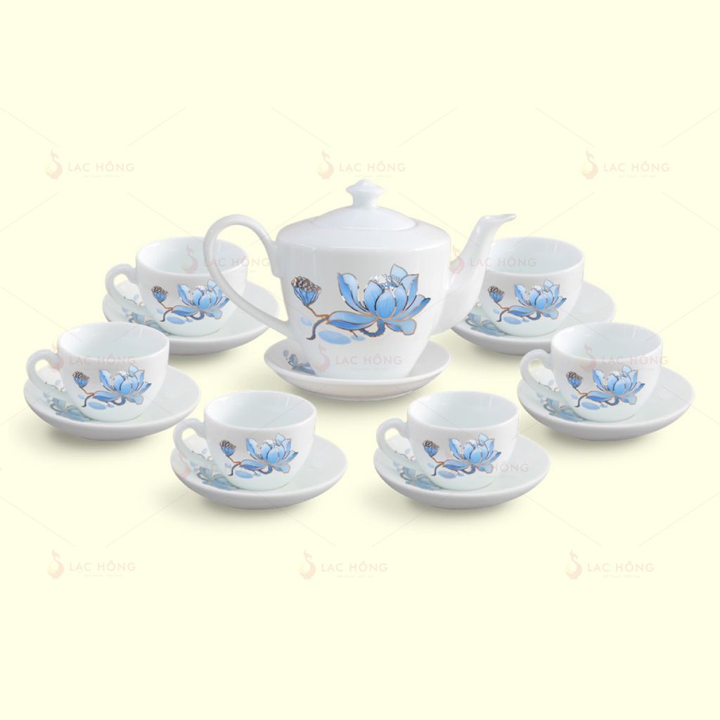Bộ Trà Vai Vuông Hoa Sen Xanh