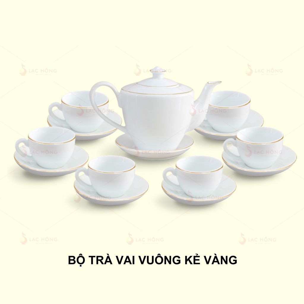 Bộ Trà Vai Vuông Trắng Kẻ Vàng