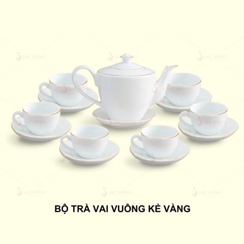  Bộ Trà Vai Vuông Trắng Kẻ Vàng 