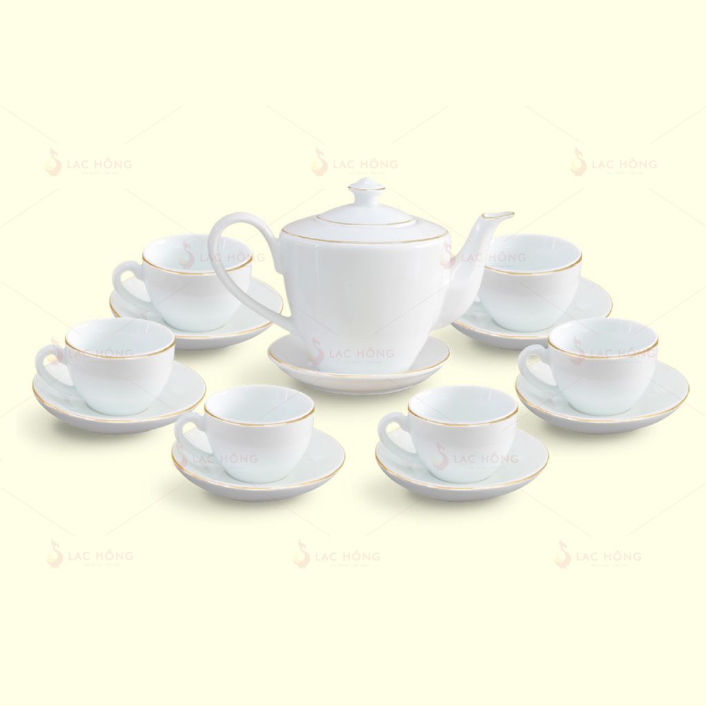 Bộ Trà Vai Vuông Trắng Kẻ Vàng