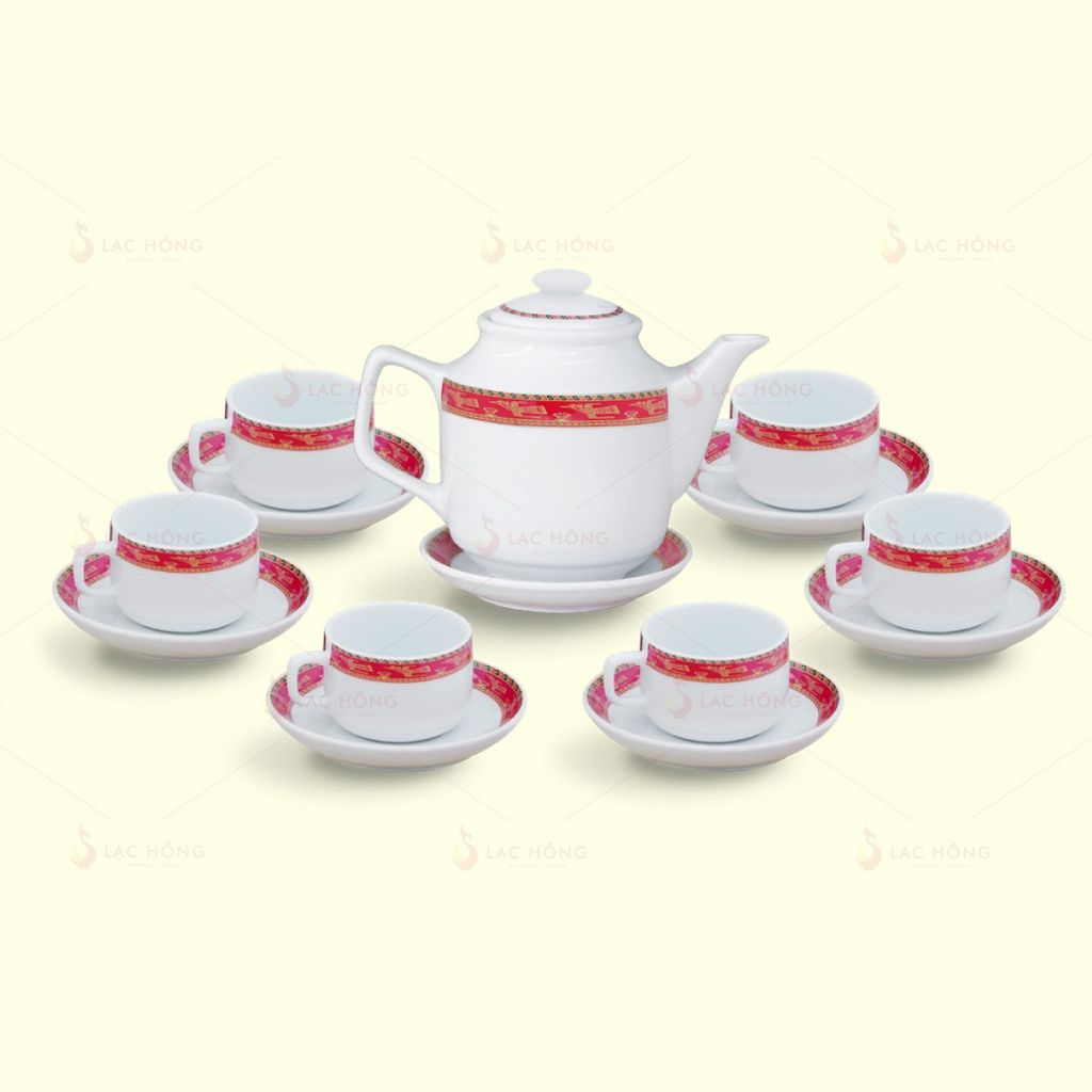 Bộ Trà Vuông Cao Hạc Đỏ