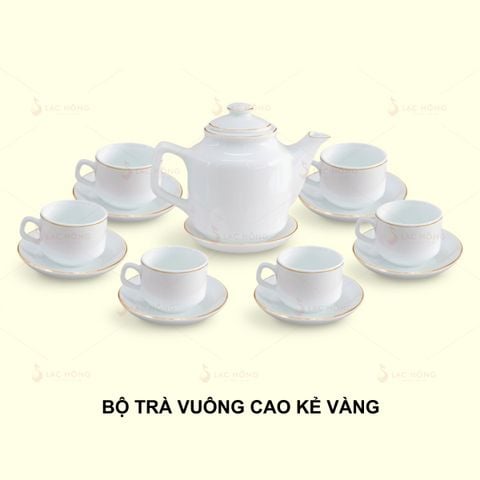  Bộ Trà Vuông Cao Trắng Kẻ Vàng 