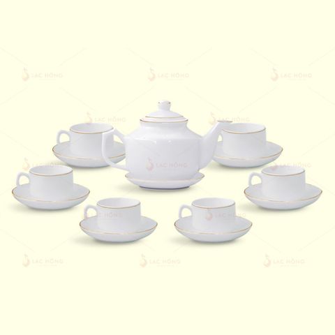  Bộ Trà Vuông Lùn Trắng Kẻ Vàng 