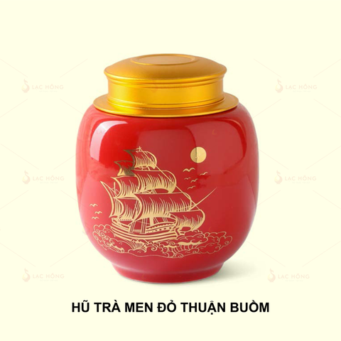  Hũ Trà Men Đỏ Thuận Buồm Xuôi Gió Vẽ Vàng 