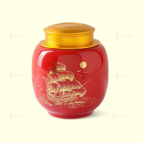  Hũ Trà Men Đỏ Thuận Buồm Xuôi Gió Vẽ Vàng 