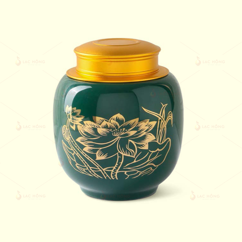  Hũ Trà Men Lục Sen Đại Vẽ Vàng 