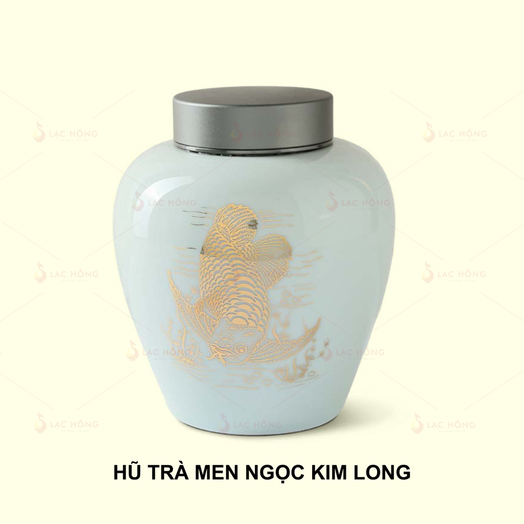 Hũ Trà Men Ngọc Kim Long Vẽ Vàng