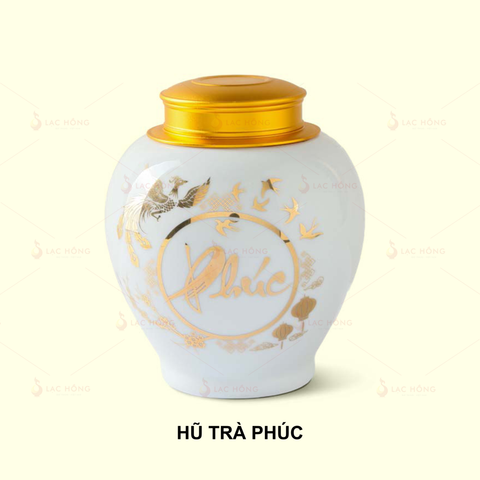  Hũ Trà Men Trắng Chữ Phúc Vẽ Vàng 