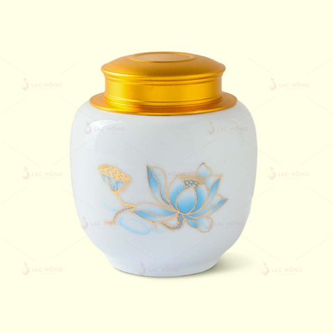  Hũ Trà Men Trắng Hoa Sen Xanh Vẽ Vàng 