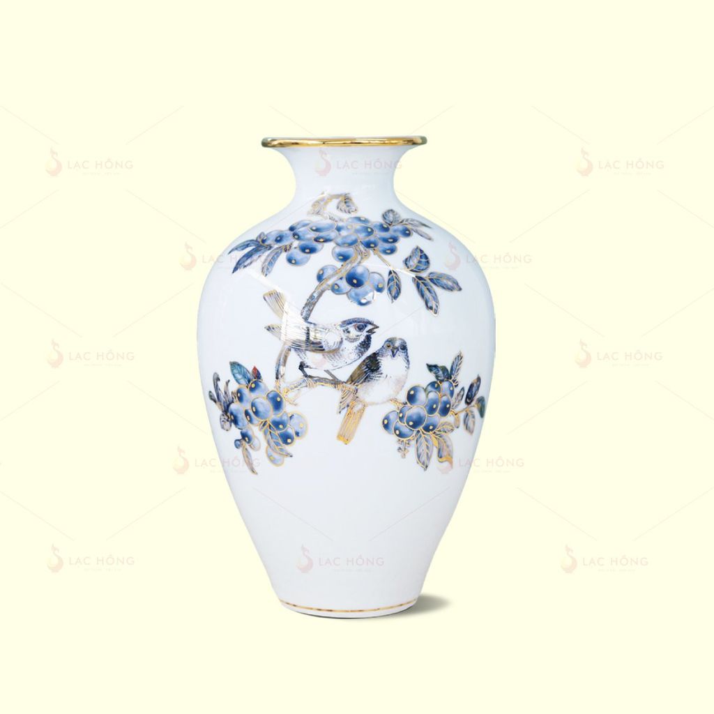 Lọ Hoa Chim Anh Việt Quốc Kẻ Vàng