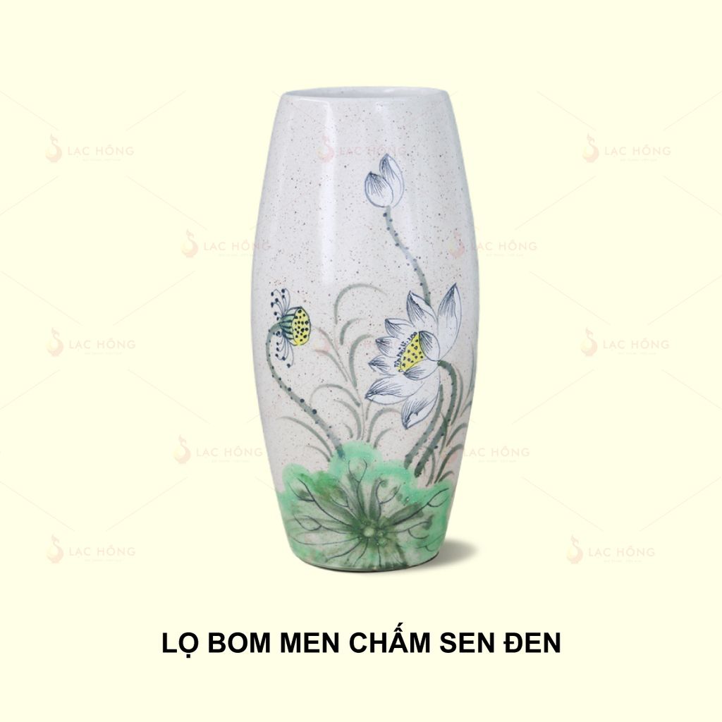Lọ Hoa Dáng Bom Men Chấm Sen Đen