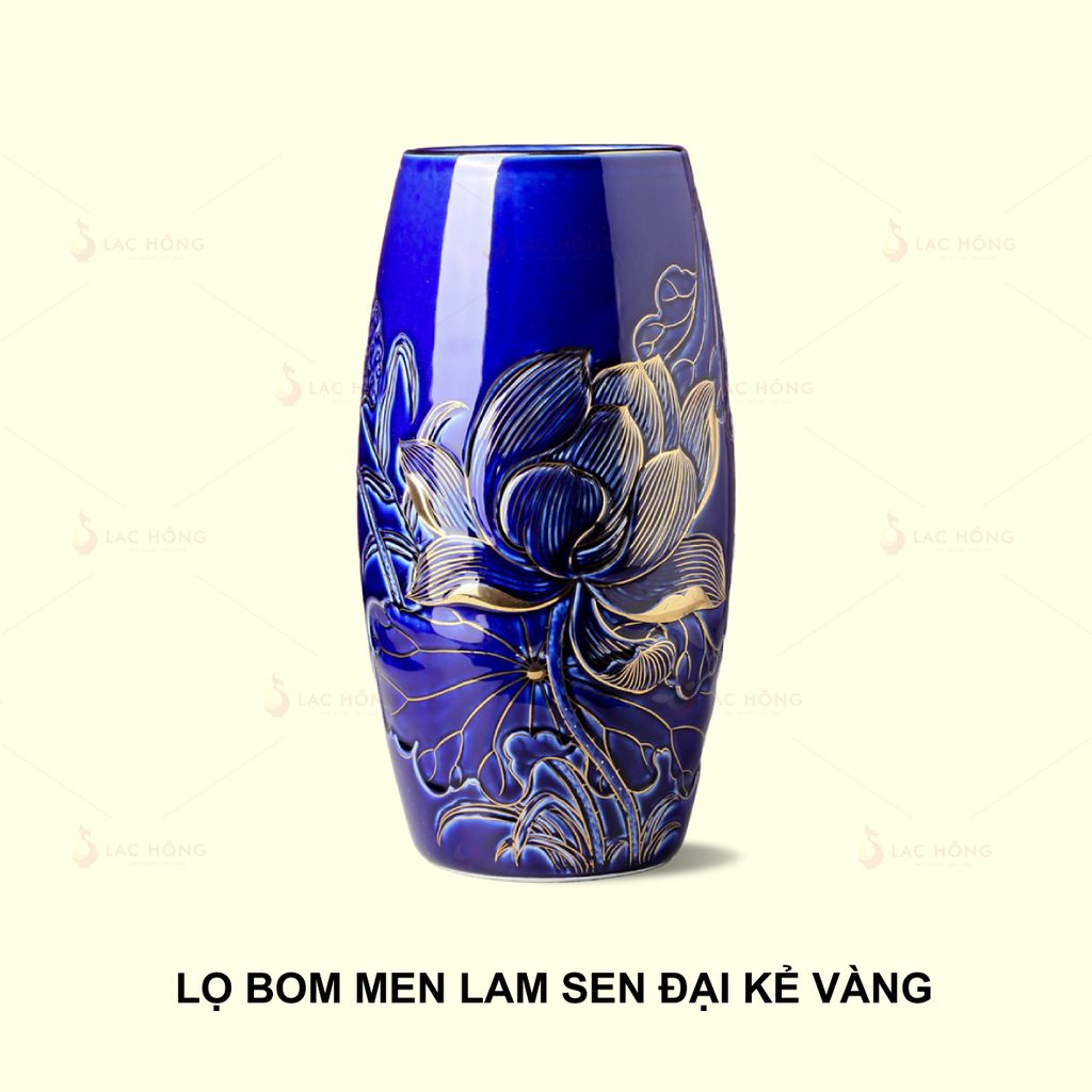 Lọ Hoa Dáng Bom Men Lam Sen Đại Kẻ Vàng