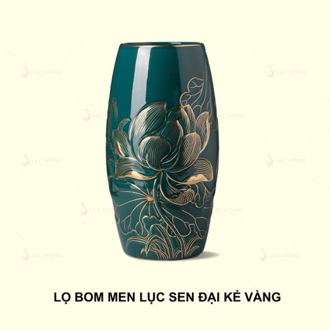  Lọ Hoa Dáng Bom Men Lục Sen Đại Kẻ Vàng 
