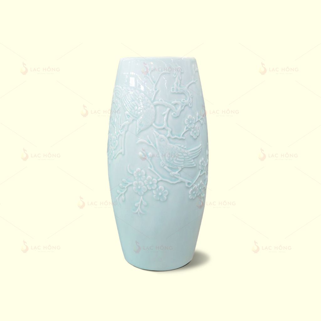 Lọ Hoa Dáng Bom Men Ngọc Khắc Oanh Đào