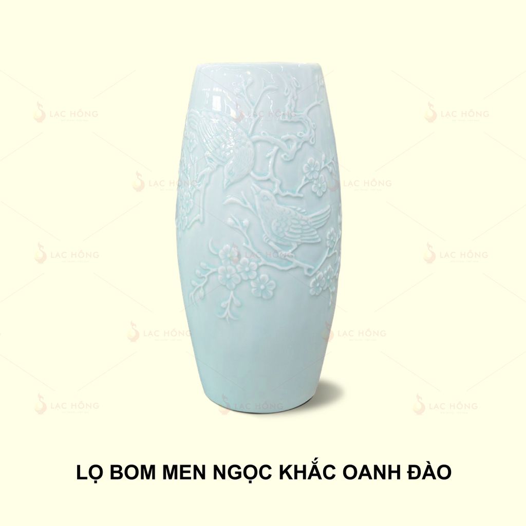 Lọ Hoa Dáng Bom Men Ngọc Khắc Oanh Đào