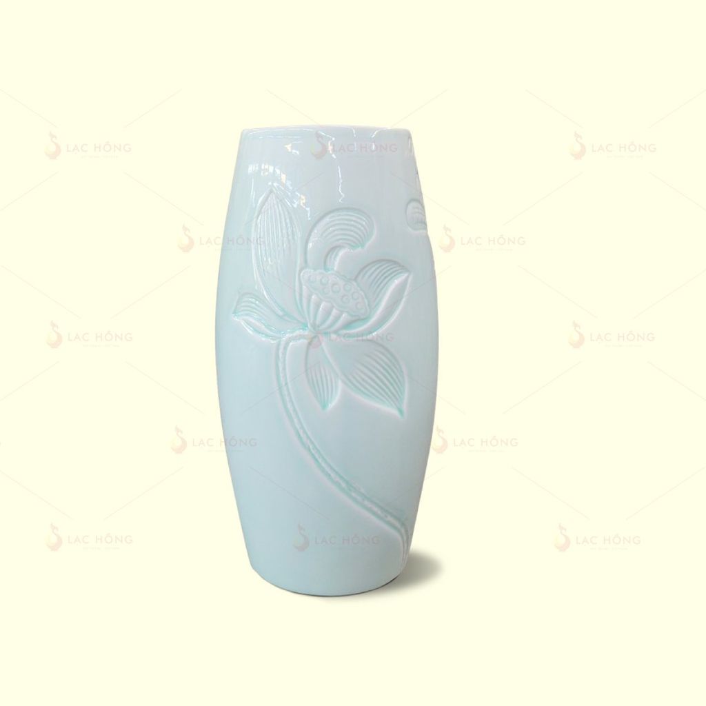 Lọ Hoa Dáng Bom Men Ngọc Khắc Sen