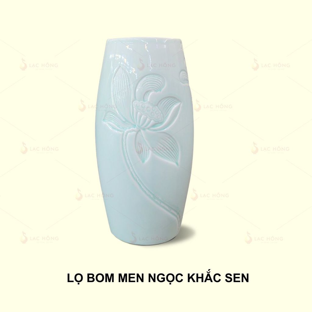 Lọ Hoa Dáng Bom Men Ngọc Khắc Sen