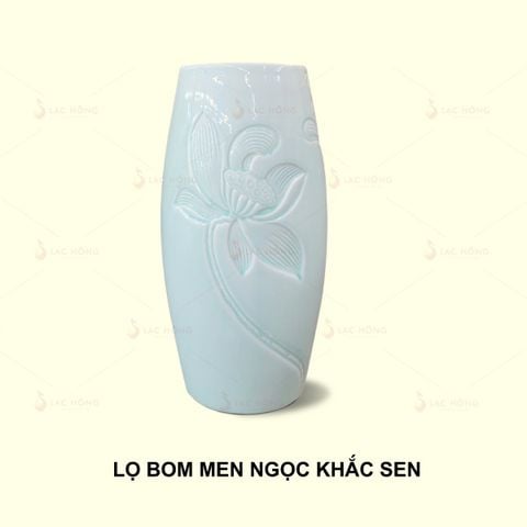  Lọ Hoa Dáng Bom Men Ngọc Khắc Sen 
