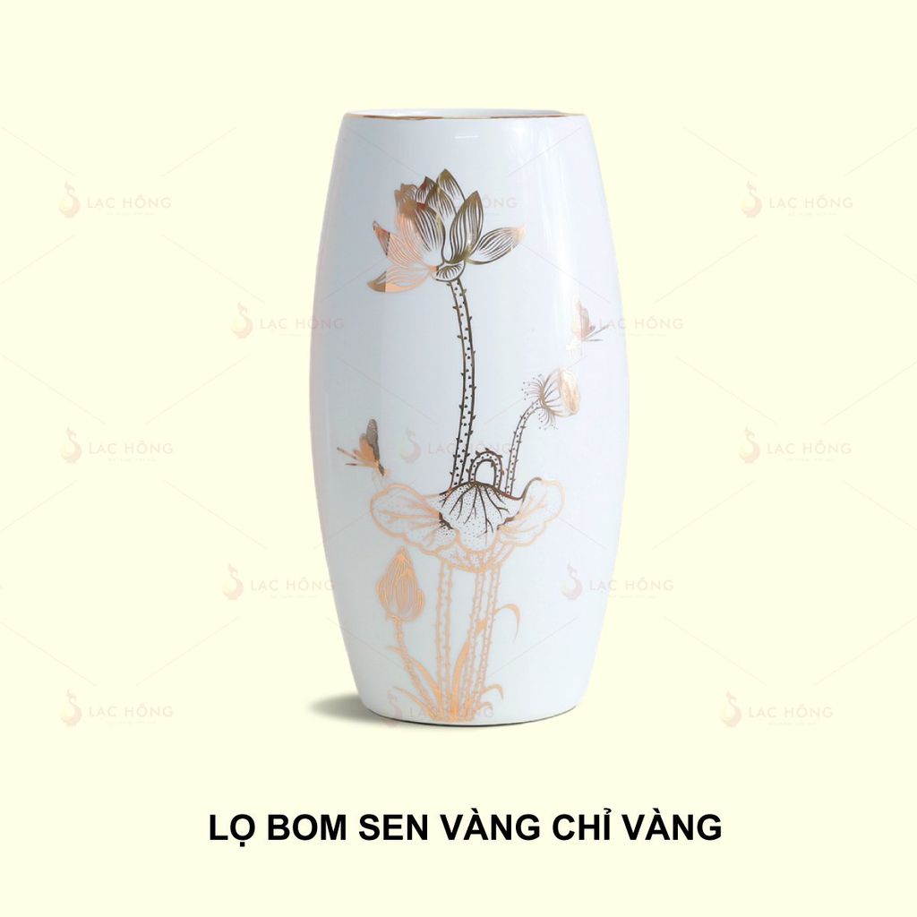 Lọ Hoa Dáng Bom Sen Vàng Chỉ Vàng