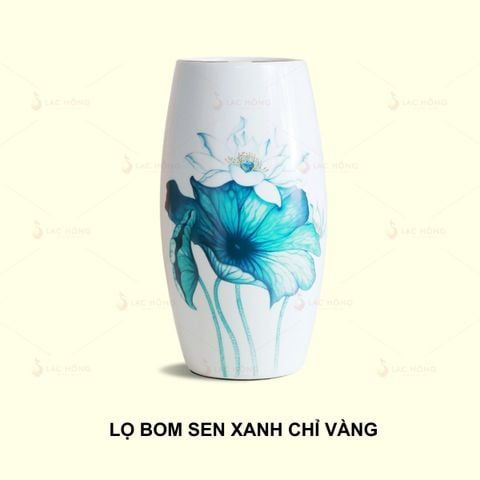  Lọ Hoa Dáng Bom Sen Xanh Chỉ Vàng 