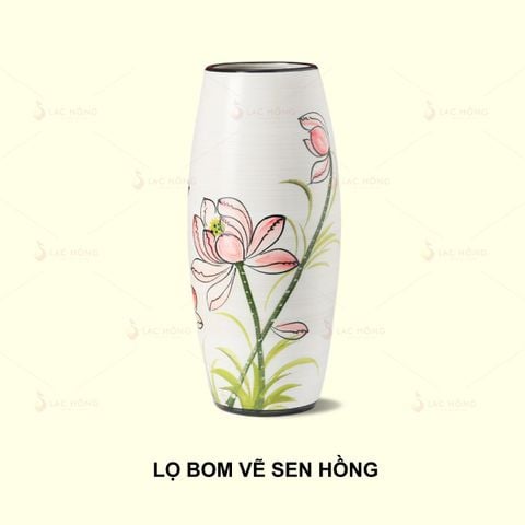  Lọ Hoa Dáng Bom Vẽ Sen Hồng 
