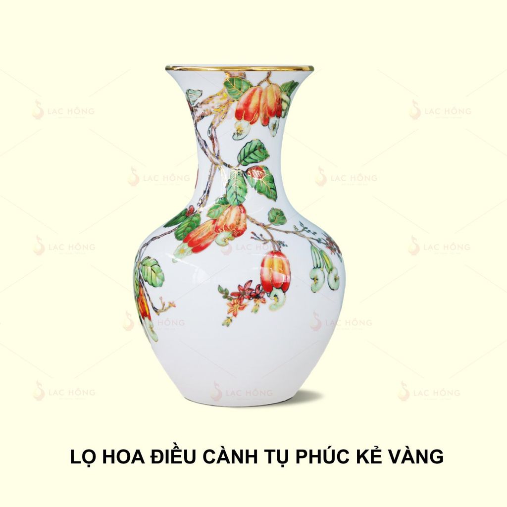 Lọ Hoa Điều Cành Tụ Phúc Kẻ Vàng