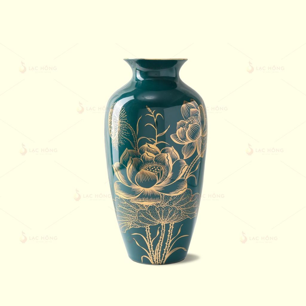 Lọ Hoa Men Lục Sen Đại Vàng Kim