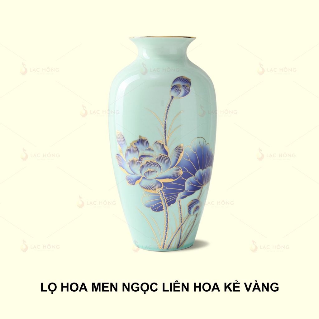 Lọ Hoa Men Ngọc Liên Hoa Kẻ Vàng