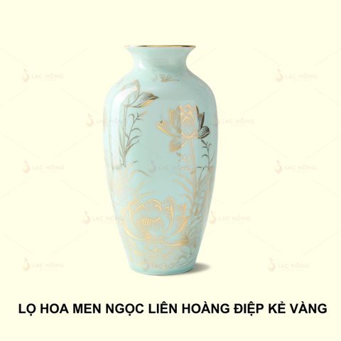  Lọ Hoa Men Ngọc Liên Hoàng Điệp Kẻ Vàng 