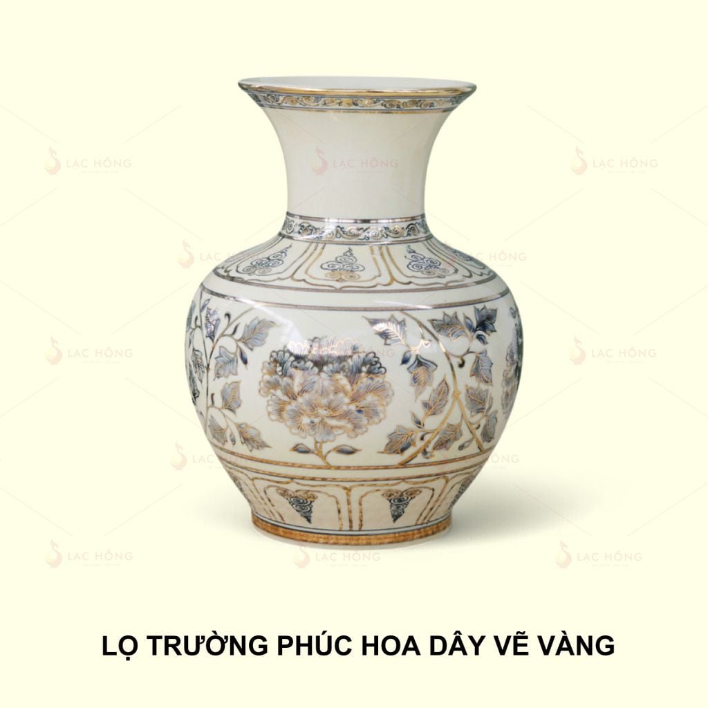 Lọ Trường Phúc Hoa Dây Vẽ Vàng