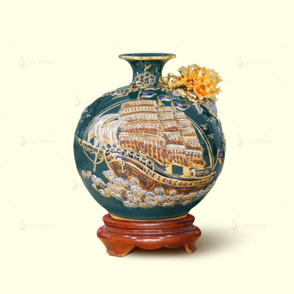 Quả Hút Lộc Men Lục Thuận Buồm Xuôi Gió Đắp Nổi Kẻ Vàng