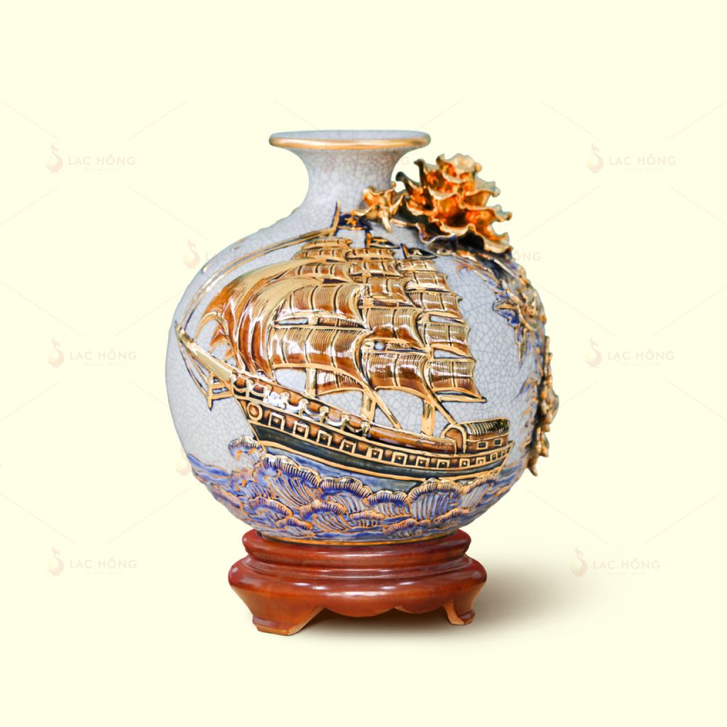 Quả Hút Lộc Men Rạn Thuận Buồm Xuôi Gió Đắp Nổi Kẻ Vàng