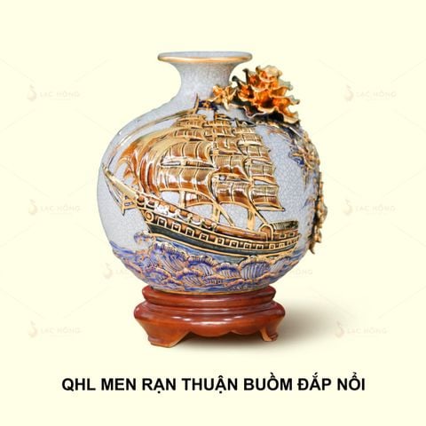  Quả Hút Lộc Men Rạn Thuận Buồm Xuôi Gió Đắp Nổi Kẻ Vàng 