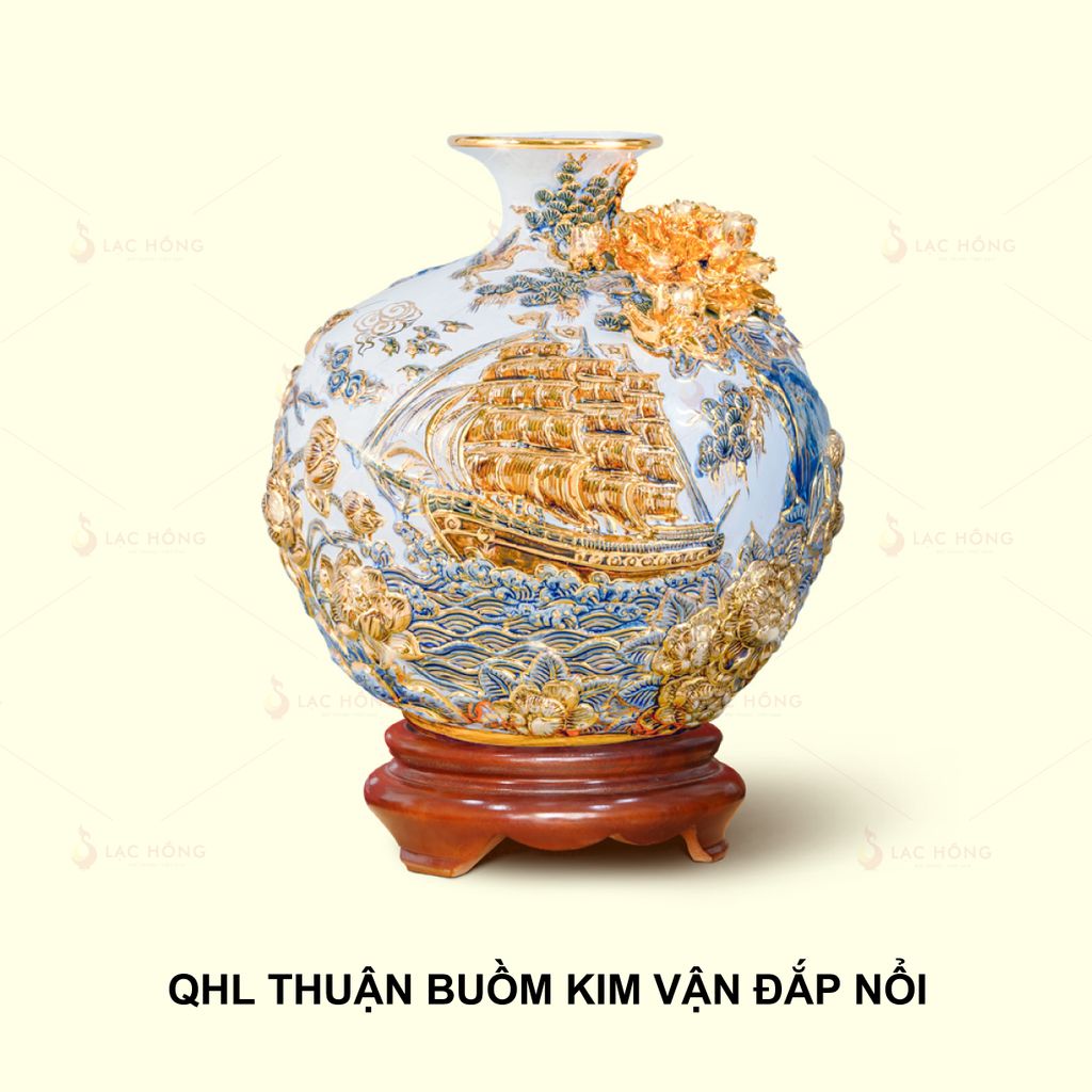 Quả Hút Lộc Thuận Buồm Kim Vận Đắp Nổi Kẻ Vàng