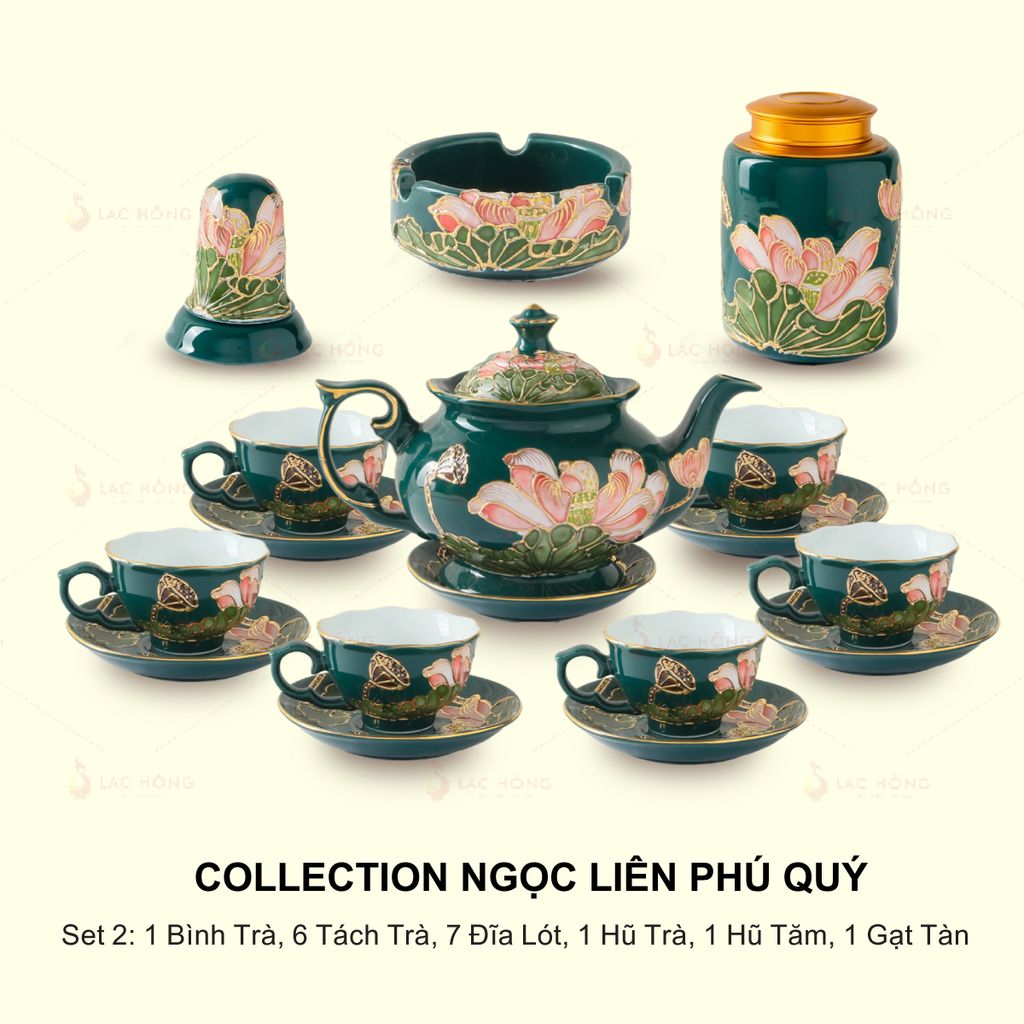 Set 2: Bộ Trà Đầy Đủ Ngọc Liên Phú Quý