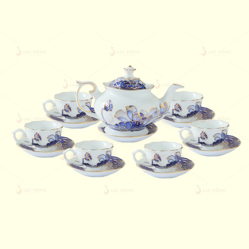 Set 1: Bộ Ấm Trà Liên Hoa Lam Ngọc