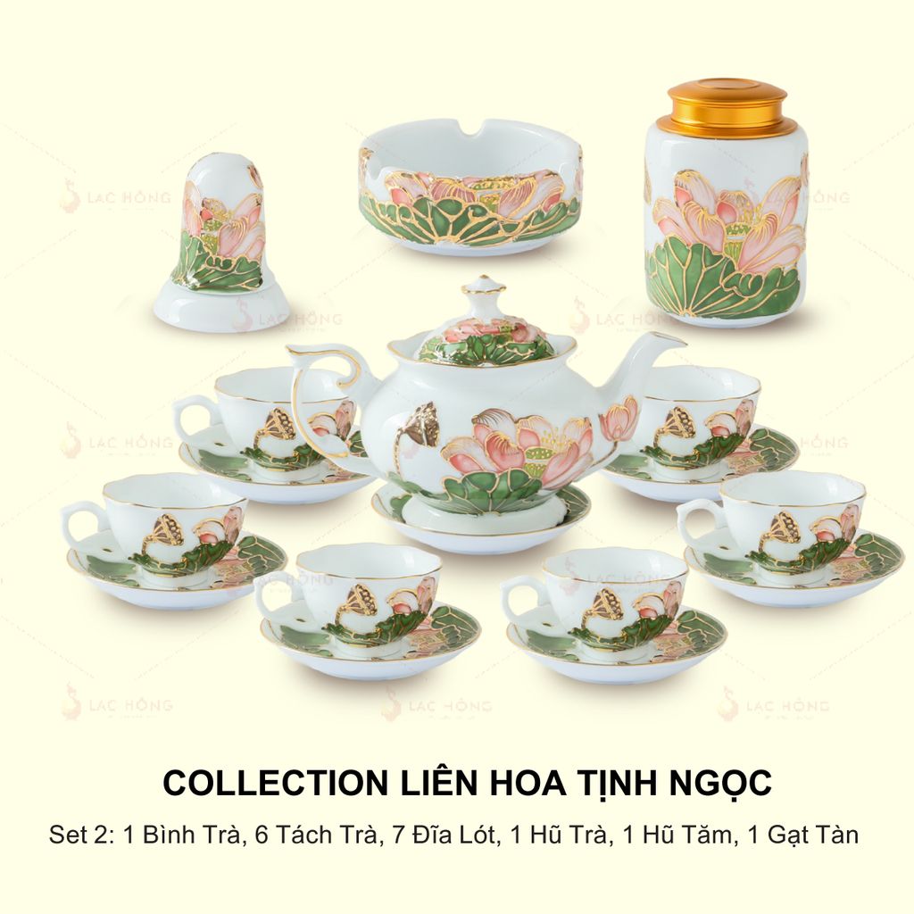 Set 2: Bộ Ấm Trà Đầy Đủ Liên Hoa Tịnh Ngọc