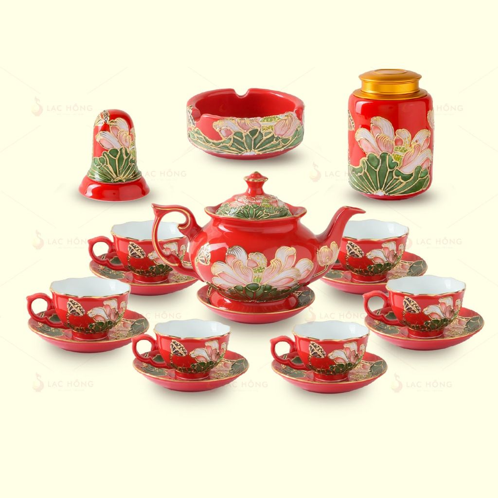 Set 2: Bộ Trà Đầy Đủ Hồng Liên Cát Tường