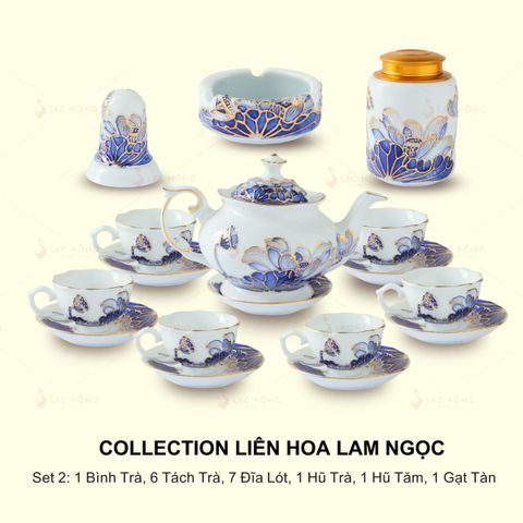  Set 2: Bộ Ấm Trà Đầy Đủ Liên Hoa Lam Ngọc 