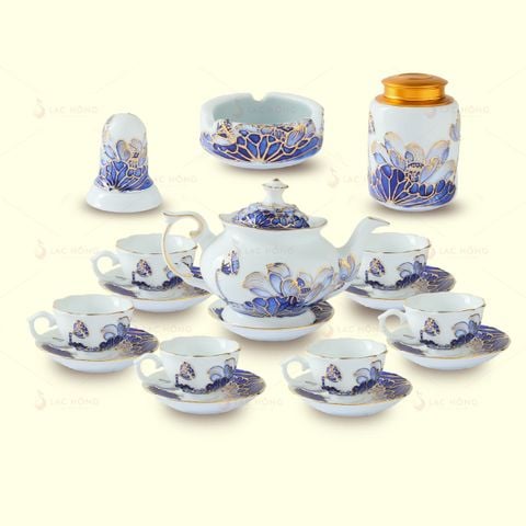  Set 2: Bộ Ấm Trà Đầy Đủ Liên Hoa Lam Ngọc 