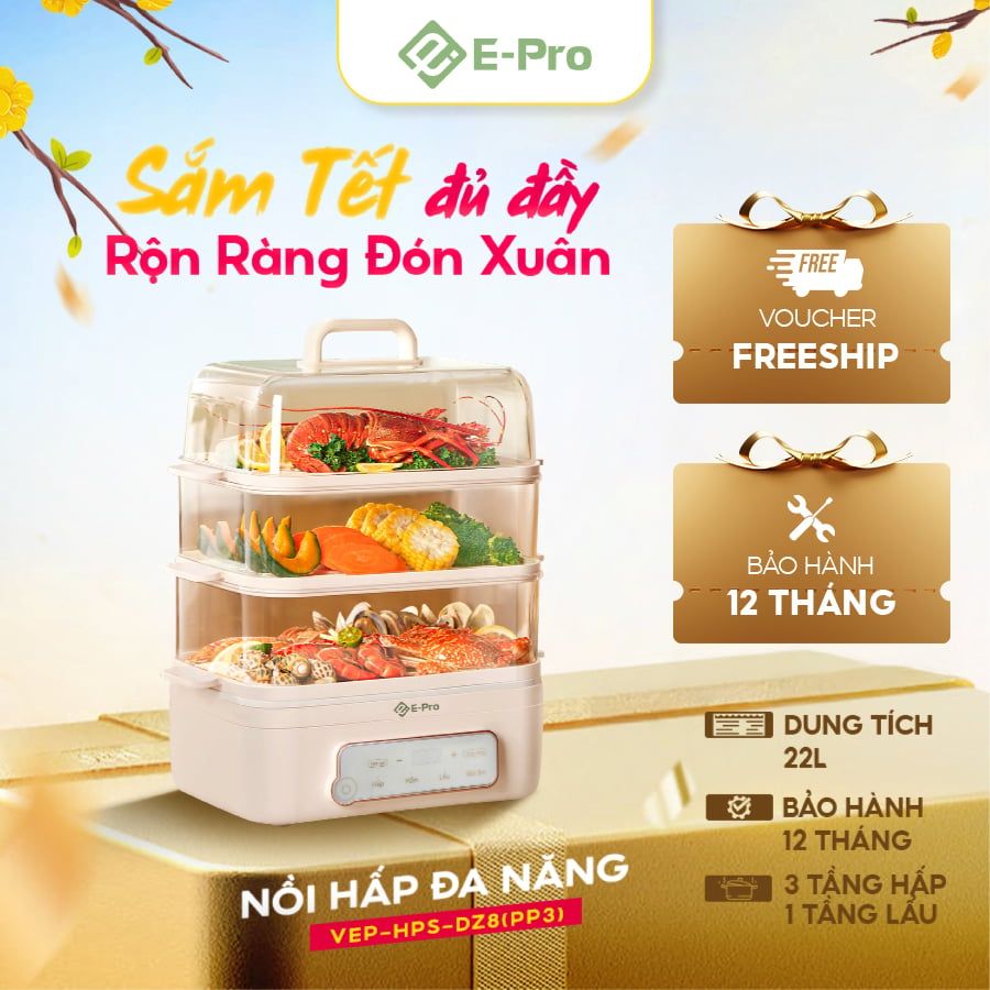  Nồi hấp đa năng 4 tầng chính hãng E-pro VEP-HPS-DZ8(PP3) 